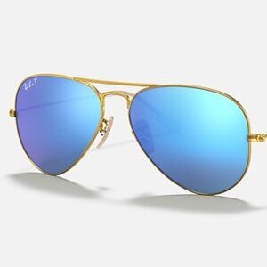 Ray-Ban RB3025 Aviator Sunglasses Matte Gold / Blue Mirror 58mm